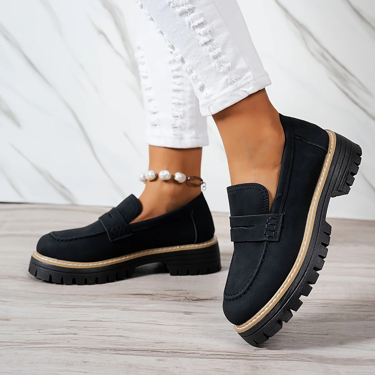 Women's Plus Size Casual Retro Suede Loafers with Chunky Heel Platform